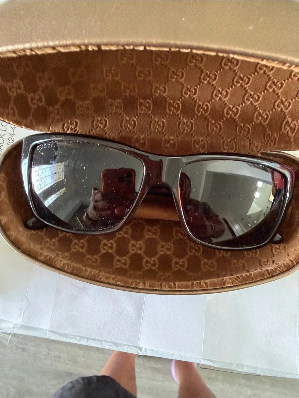 Gucci Dark Brown Rectangular Sunglasses